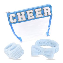 Cheer Gifts Makeup Bag Clear Chenille Letter Tote Waterproof PVC Travel Stuff For Girls Mom Women Team Cheerleaders Teacher Coaches. (Blue)