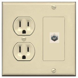 RiteAV 1 Port Coax Cable TV F-Type Wall Plate - Round Outlet [Ivory/Ivory]