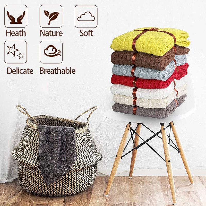 Knit Cotton Throw Blanket Cable Throw 50 x 70 Inch