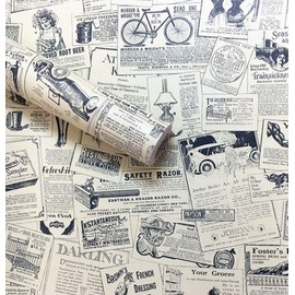 Amhao Vintage Newspaper Decorative Paper Vinyl Self Adhesive Shelf Drawer Liner Home Decor 17.7 inch by 79inch