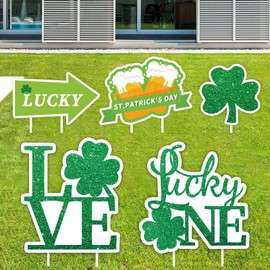 5PC St. Patrick's Day Decorations Outdoor Garden Yard Sign with Stakes Home Decoration Party Festival Metal for Playing Cards
