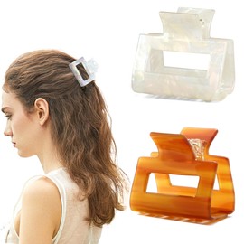 Pack of 2 Women's Small Medium Hair Clips for Thin Thick Hair Celluloid Rectangular Hair Clips Non-Slip