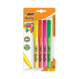 BIC, Marcatextos con Grip, Subraya Todo, Punta Cincel, Marking, Surtido de Colores Clsicos, 4 piezas                                                  