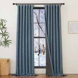 NICETOWN Faux Linen 100% Full Blackout Curtains 84 inch Length 2 Panels Set, Pinch Pleated Linen Blend Noise Reducing Thermal Thick Window Drapes for Bedroom/Laundry, W50 x L84, Mist Blue