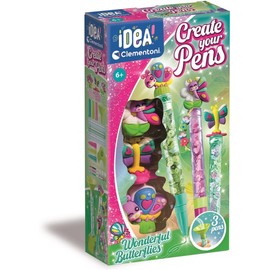 Clementoni Idea Deine Stift-Kreationen Schmetterling - DIY Stifte-Set mit Schmetterlings-Accessoires - Bastelset zum Stifte selber machen, Kreativspielzeug für Kinder ab 6 Jahren, 18873