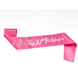 Its My 20th Birthday Sash, 20th Birthday Sash for Girls Pink Sash with Silver Foil Letter Birthday Sash for Girl Birthday Gifts Party Decorations Favors