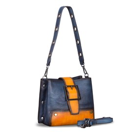 Genuine Leather Crossbody Bag for Women Vintage Shoulder Satchel Purse with Convertible Double Straps Handbag (NavyBlue)