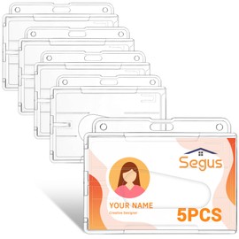 Segus Card Case Hard Plastic, Pack of 5 PC ID Card Sleeves Hard Plastic, Card Protective Case Transparent with Thumb Slot for Schools, Hospitals, Businesses (Horizontal)