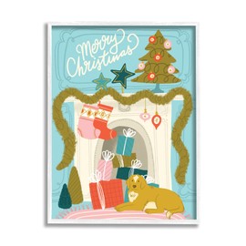 Stupell Industries Whimsical Fireplace Merry Christmas Framed Wall Art, Design by Kristina Hultkrantz