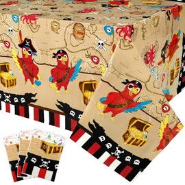 WERNNSAI Pirate Party Tablecloth - 3 Pack 54'' x 108''Pirate Party Decorations Island Treasure Map Tablecover Nautical Adventure Theme Decorations for Boys Birthday Dining Supplies