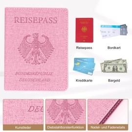 Cinocratic Passport Holder with RFID Blocker, Passport Cover Made of Artificial Leather for Passport, Credit Cards & IDs, Passport Cover for Men and Women, pink, Modern