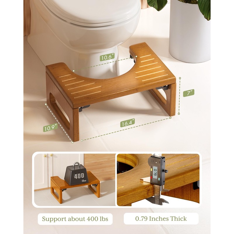 AmazerBath 7 Inches Bamboo Toilet Stool Squat for Adult, Foldable