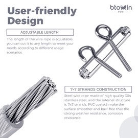 304 Stainless Steel Wire Rope Kit,Btowin VCF 15M/2mm Wire Rope Climbing Aid Set Garden Wire Rope Kit - Wire Rope Thimble, M5 turnbuckle, Screw Eye Hook, Aluminum Crimping Loop