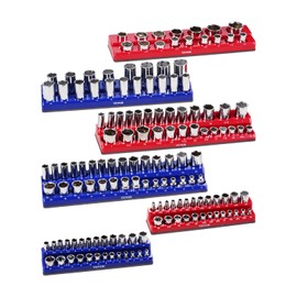 VEVOR VEVOR Magnetic Socket Organizer Set, 6PCS Socket Holder, 1/4', 3/8' & 1/2' Metric SAE Socket Trays with Clear Labels, Hold up to 143PCS Standard & Deep Sockets, Blue & Red (Sockets Not Included)