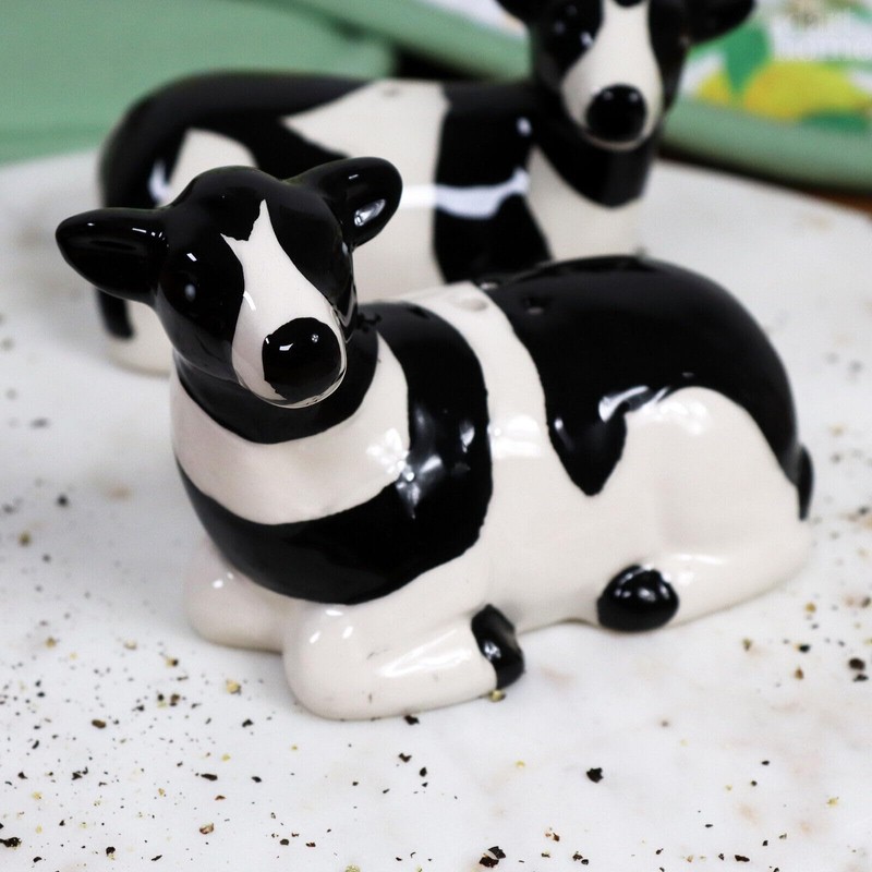 Salt and Pepper Shakers Dairy Cow Ceramic Black White Animal
