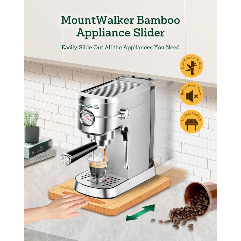 Bamboo Appliance Slider, Sliding Tray for Coffee Maker, Kitchen Countertop