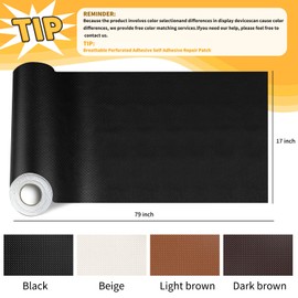 JuCheng 17x79inch Perforated Leather,Breathable Perforated Self-Adhesive Leather Repair Patch for Furniture, Couches, Car Seats, Office Chairs Faux Leather & Vinyl Repair Kit (Black)