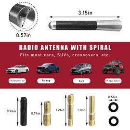 Dickno Car Short Antenna, 3.15'' Aluminum Radio Antenna Mast Replacement, Carbon Fiber Auto AM/FM Radio Reception Antenna with Screws, Vehicle Roof Mini Aerial Antenna for Car SUV (Silver)