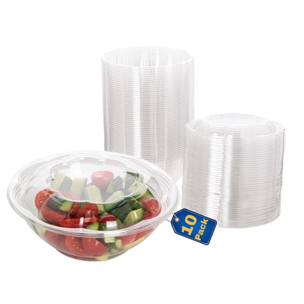 Smygoods Disposable Plastic Salad Bowls with Airtight Lids (Pack of