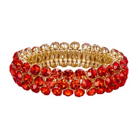 Ever Faith Bridal Bracelet for Wedding, Sparkly Crystal Rhinestone Stretch Bracelets for Women Girls Red