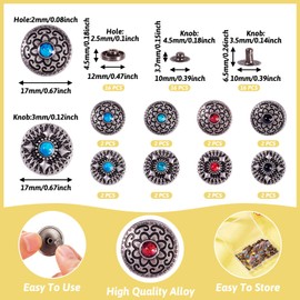 PandaHall Set of 16 Turquoise Quick Rivets Stud Earrings Antique Silver Leather Press Studs Decorative Studs Rivets for Handbags, Shoes, Leather, Crafts, Belts