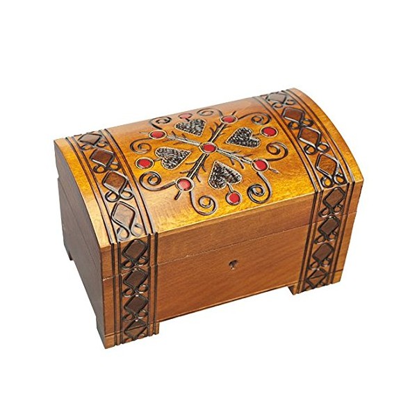 Four Hearts Handmade Wooden Box Polish Jewelry Keepsake Treasure Chest Classic Design