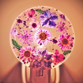 Glooglitter Pressed Floral Night Light Plug into Wall Decorative Flower Night Light Vintage Flower Lamp for Hallway Nursery Living Room Bedroom Bathroom Wall Decoration(Purple)