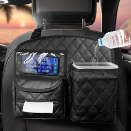 zmoso Car Seat Back Organizer，Pu Leather Car Seat Storage Wet and Dry Kids Travel Essentials Back Seat Car Organizer for Kids Large Capacity Car Seat Back Storage Bag Car Interior Decoration（Black）
