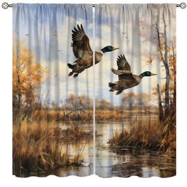 wlsgdsg Vintage Mallard Duck Blackout Curtains for Bedroom,Country Nature Rustic Oil Painting Fall Forest Reeds Pond Hunting Animals Window Drapes Print for Boys Girls Living Room Cottages 42x54in