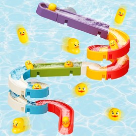 Aprilwolf Duck Slide Bath Toys for Kids Ages 4-8, Wall Track Building Set 3+ Year Old, Fun DIY Kit Bathtub Time Birthday Gift for Toddler Boys & Girls (34 PCS)