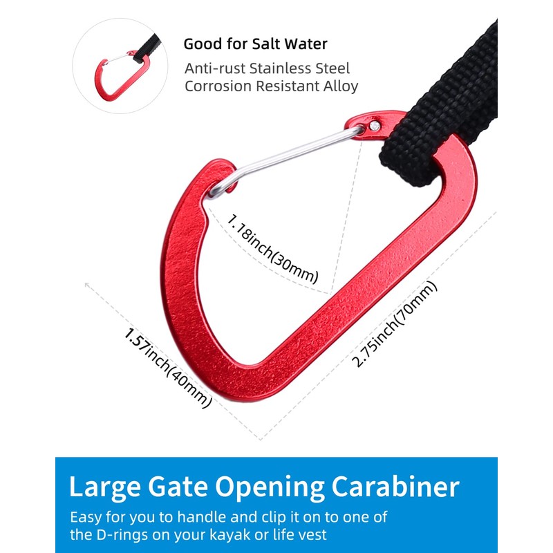 OCEANBROAD Kayak Paddle Leash with D-Ring Stretchable Bungee Strap Lanyard