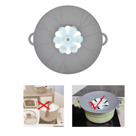 Spill Stopper Lid Cover, Boil Over Spill Stopper, Silicone Pot Lid, 10.24" Spill Stopper, Microwave Splatter Cover with Vents, Multi-Function Kitchen Tool (Grey)