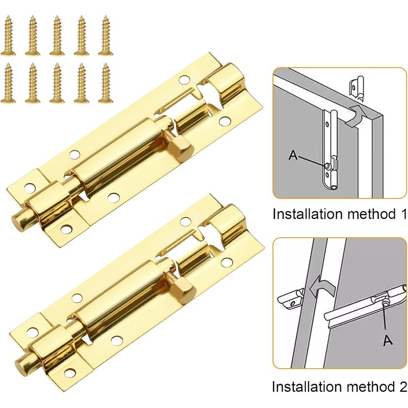 2 Pack Door Bolt Polished Brass Barrel Slide Lock 150mm
