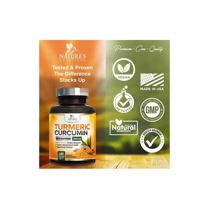 Turmeric Curcumin Con Bioperina (240 Cápsulas) Hecho En Usa Sabor