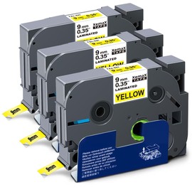 XemaX Compatible Label Tape Replacement for Brother TZe-621 UB-621 TZ-621 TZc-621 Aze-621 Label Tape 9 mm Tape Cassette for PT-1000 1010 E110 H100 H100LB H100R H105 H110 P3000 BT D400 black on yellow