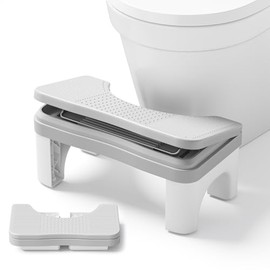 Foldable Toilet Stool Squat Adult, 7" Height Adjustable Poop Stool for Bathroom, Portable Squatting Potty Toilet Step Stools for Adults, Ergonomic Foot Stools for Travel, Gray