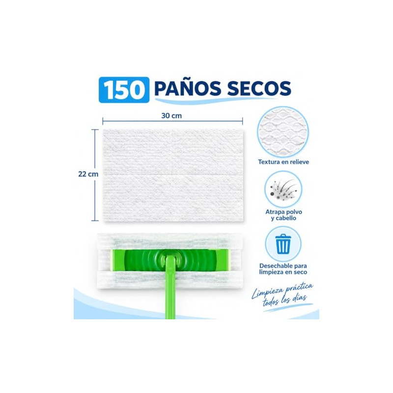 150 Paños Secos, Paños de Repuesto para Limpieza Pisos Seco,