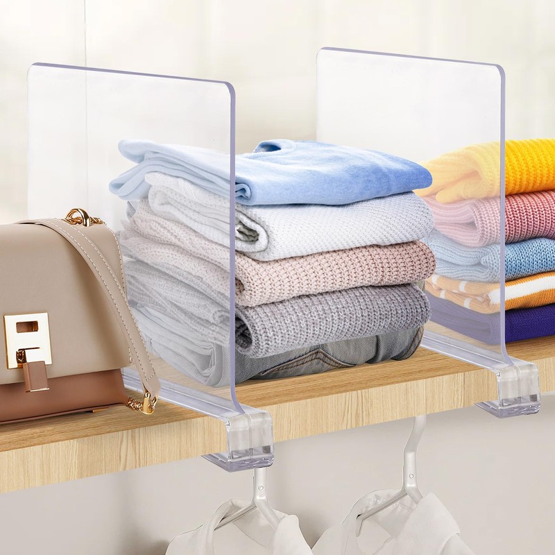 JOY DECOR 6 Pack Acrylic Clear Shelf Dividers for Closets
