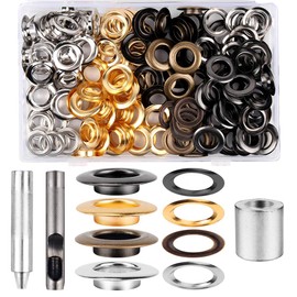 1/2inch Grommet Kit 100 Sets Grommets Eyelets with 3 Pieces Install Tool Kit, 4 Colors Grommets Kit with Storage Box for Craft Making, Repair and Decoration