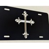 Silver Engraved 3D Christian Cross Car Tag Diamond Etched Vanity