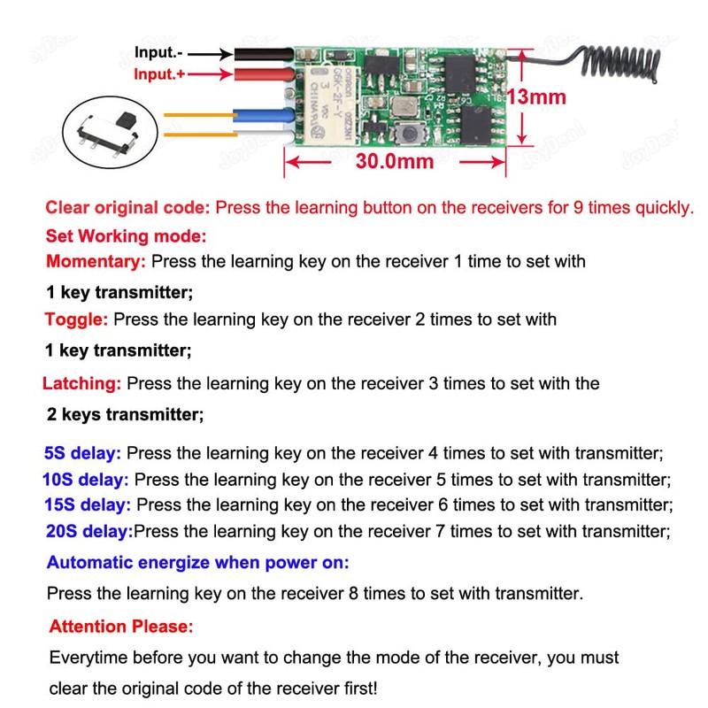 DC 5V 6V 9V 12V Mini Relay Remote Control Switch