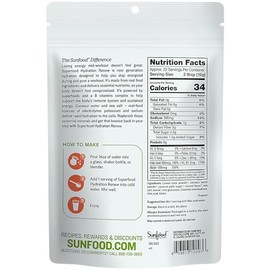 Hidratación Sunfood - Renovar Hidratación Rápida Electrolitos. Complejo B-Vitamina. Nutrientes Esenciales. Hecho de Ingredientes Alimentos Reales     