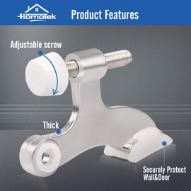 HOMOTEK 6 Pack Hinge Pin Satin Nickel Door Stopper,Adjustable Deluxe Heavy Duty Door Stopper 2-1/2"x1-3/4",with White Rubber Bumper Tips