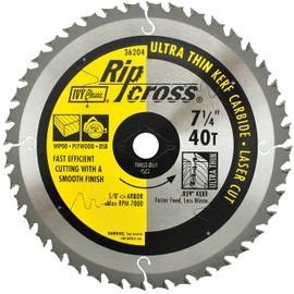 IVY Classic 36204 Ripcross 7-1/4" 40 Tooth Ultra Thin Kerf Carbide Circular Saw Blade with 5/8" Diamond Arbor, 1/Card
