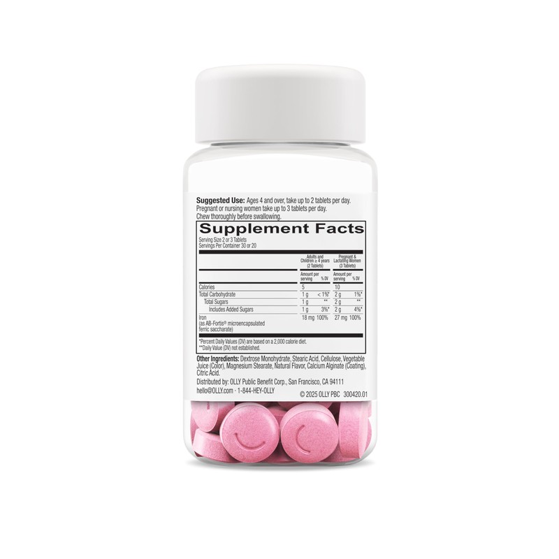 OLLY Delightful Iron Chewable Tablet, Iron Supplement from AB Fortis,
