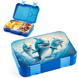 Jarlson® Toni Lunch Box for Children with 6 Compartments – Lunch Box – Bento Box Leak-Proof – Lunch Box for Nursery and School – Girls and Boys – Lunch Box, Snack Box (Dolphins)