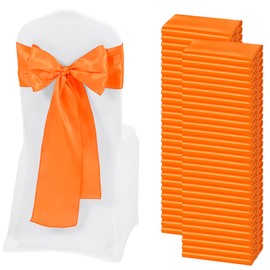 REWOMC 60 PCS Orange Satin Chair Sashes, Ties Bows Designed Chairs Decorative, Chair Cover Sashes for Thanksgiving Wedding Christmas Banquet Party Home Kitchen Decoration (7 x 108 inch)