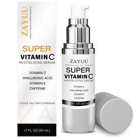 Super Vitamin C Face Serum for Mature Skin: All-In-One Hydrating Anti-Aging Formula - Vitamin C, Hyaluronic Acid, Vitamin E, Caffeine - Face Lift Serum for Wrinkles, Dark Spots - 1.7 fl. oz.