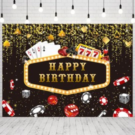 INRUI Casino Happy Birthday Photography Background Las Vegas Casino Night Dice Poker Birthday Party Decorations Backdrop (8x6FT)