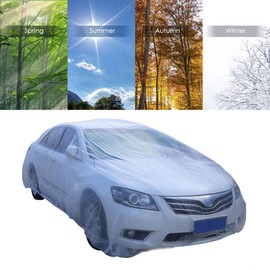ESUPPORT Cubierta para Coche Impermeable Claro El Plastico Desechable Funda Coche Cubre Coches A Prueba de Polvo Viento Resistente Proteger Exterio Anti Rasguños Almacenamiento Banda Elástica 3.8x6.6m